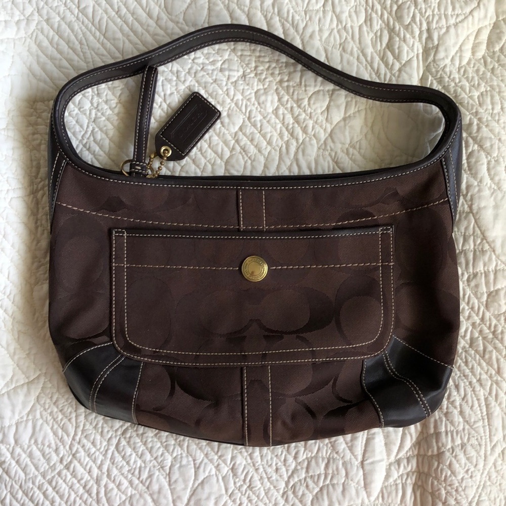 COACH vintage brown leather classic print shoulder bag